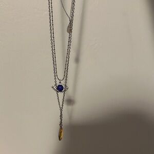 Express Silver Layered Evil Eye Necklace with Blue and Amber Stones